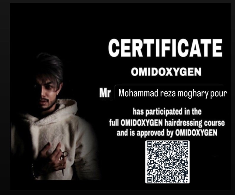 مدرک آرایشگری آقای محمد رضا موغاری پور